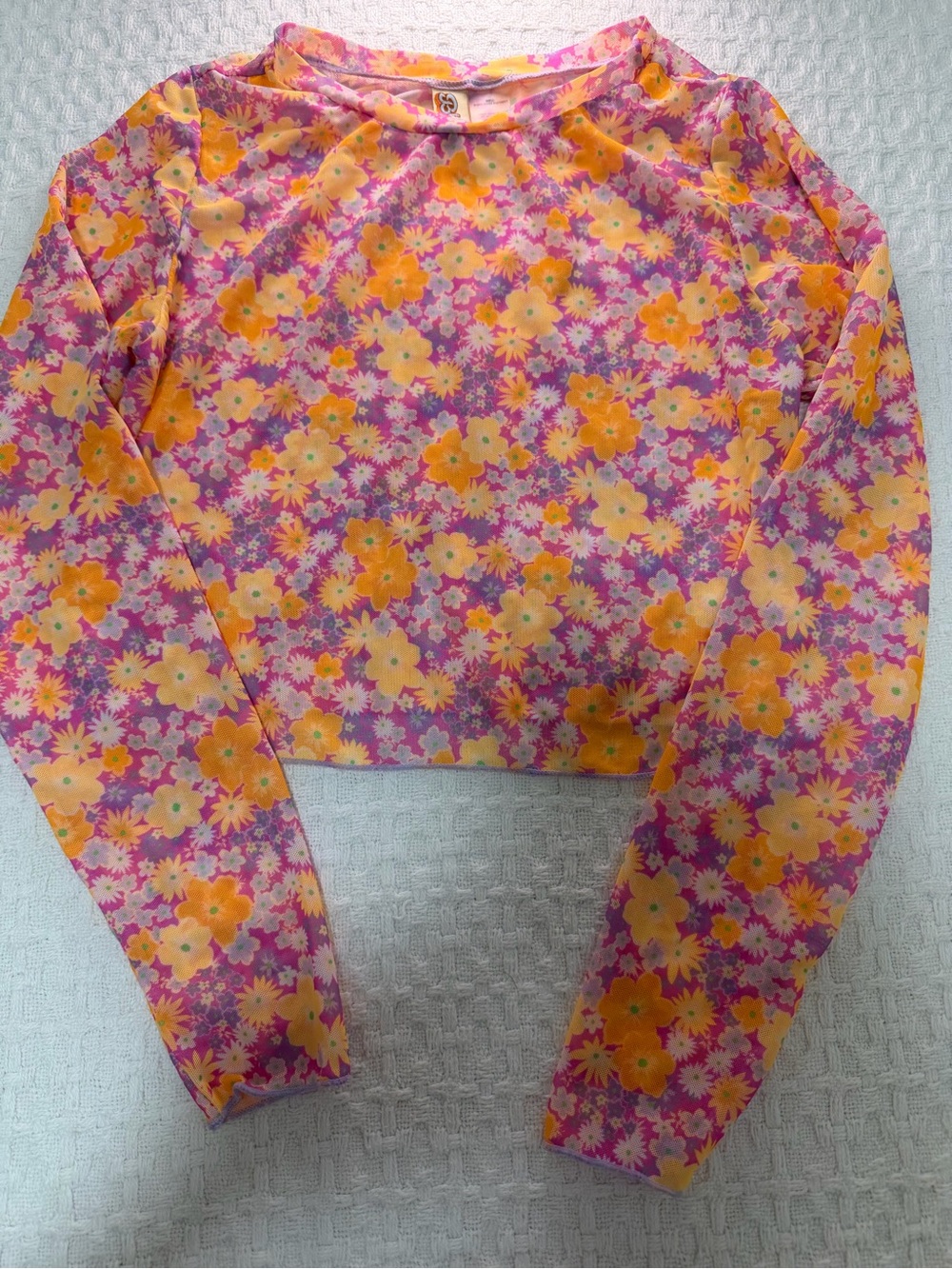 Floral Long-Sleeve Crop Top - Yellow & Purple